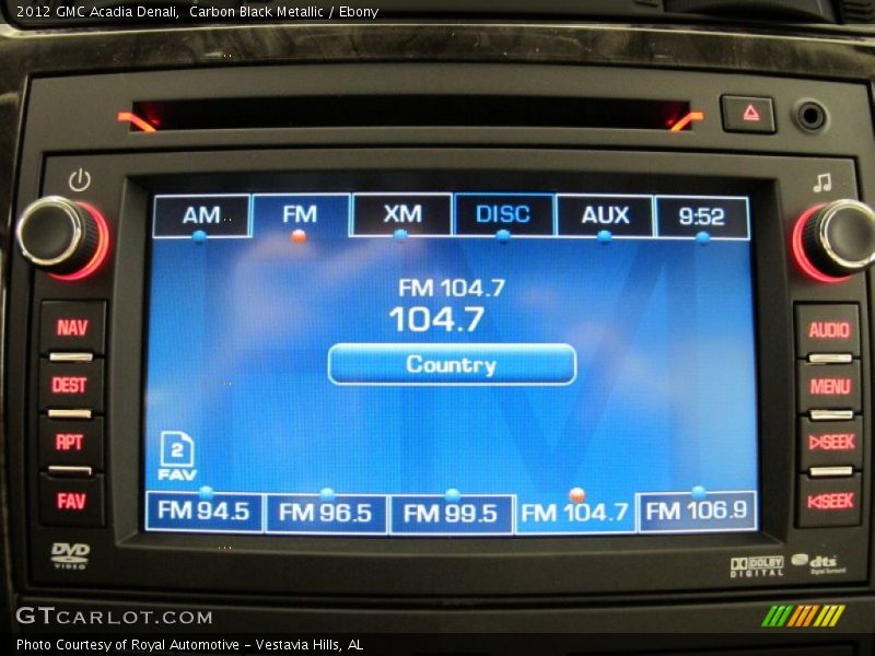 Carbon Black Metallic / Ebony 2012 GMC Acadia Denali
