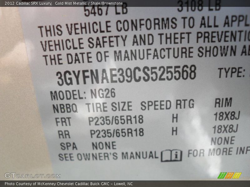 Gold Mist Metallic / Shale/Brownstone 2012 Cadillac SRX Luxury