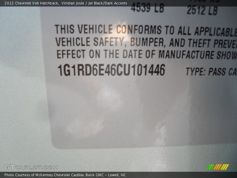 Viridian Joule / Jet Black/Dark Accents 2012 Chevrolet Volt Hatchback
