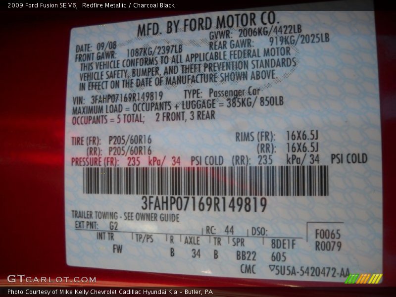 Redfire Metallic / Charcoal Black 2009 Ford Fusion SE V6