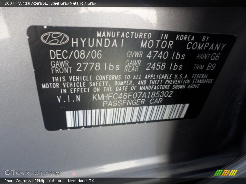 Steel Gray Metallic / Gray 2007 Hyundai Azera SE