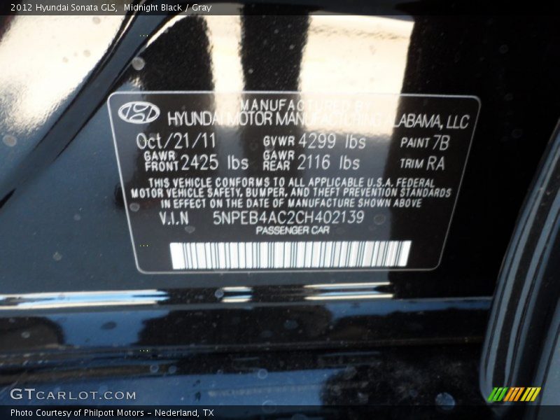 Midnight Black / Gray 2012 Hyundai Sonata GLS