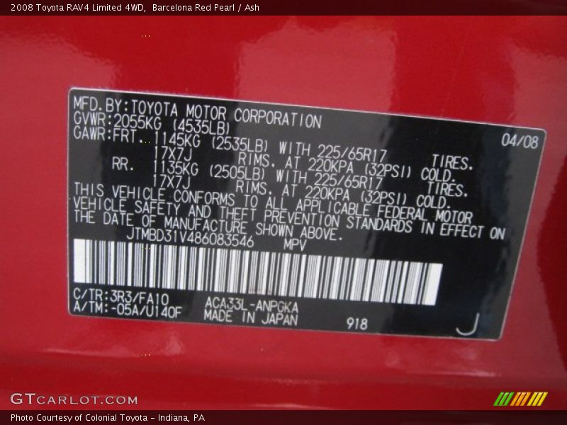 Barcelona Red Pearl / Ash 2008 Toyota RAV4 Limited 4WD