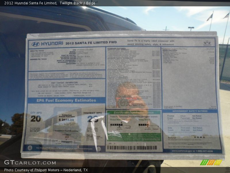  2012 Santa Fe Limited Window Sticker