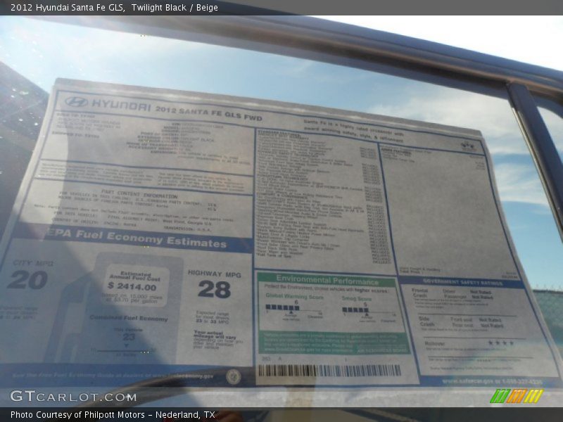  2012 Santa Fe GLS Window Sticker