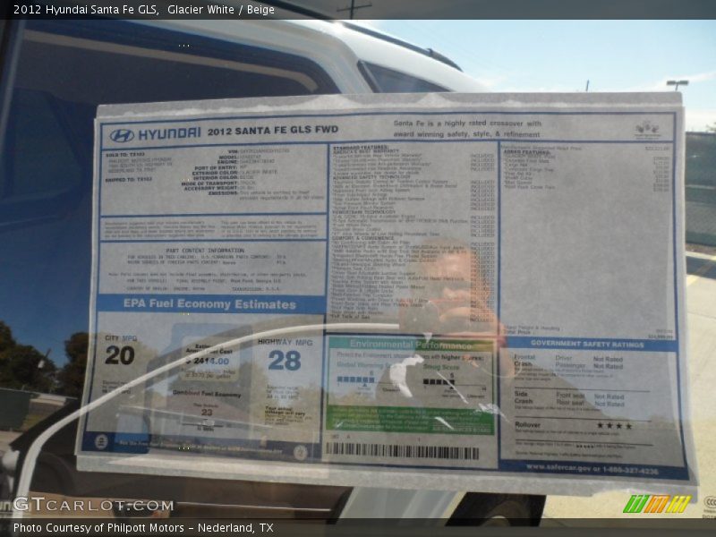  2012 Santa Fe GLS Window Sticker