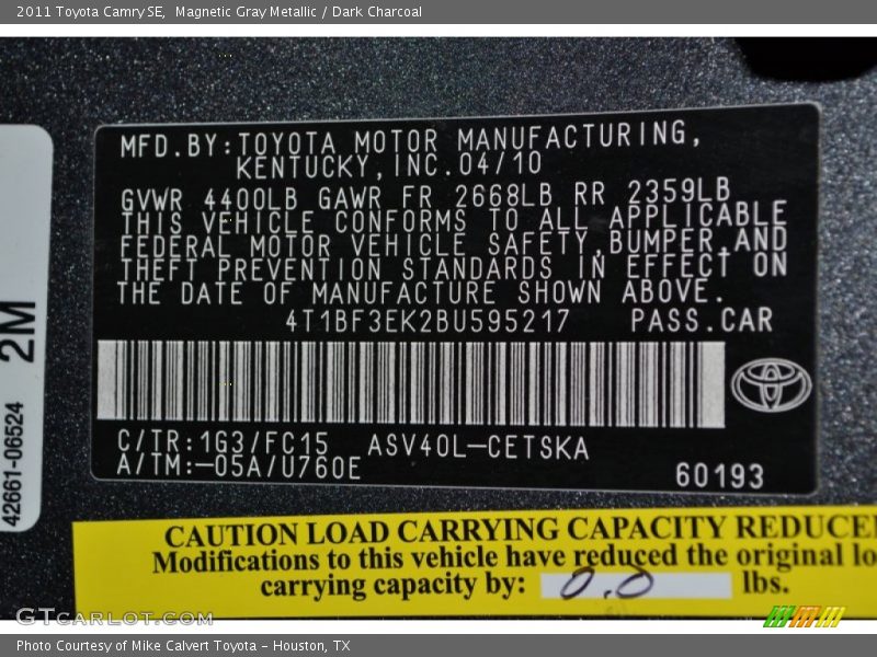 Magnetic Gray Metallic / Dark Charcoal 2011 Toyota Camry SE