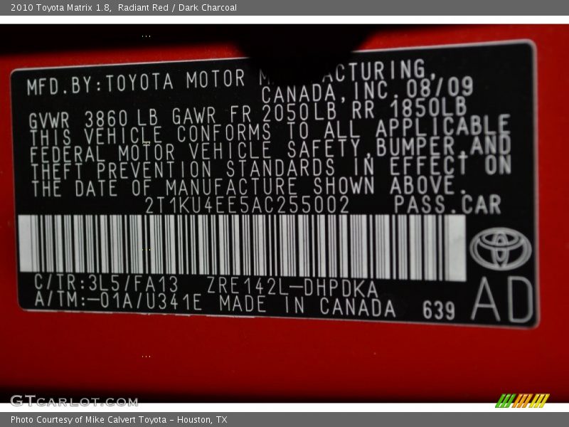 Radiant Red / Dark Charcoal 2010 Toyota Matrix 1.8