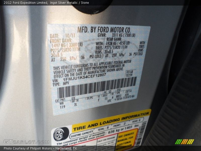 2012 Expedition Limited Ingot Silver Metallic Color Code UX