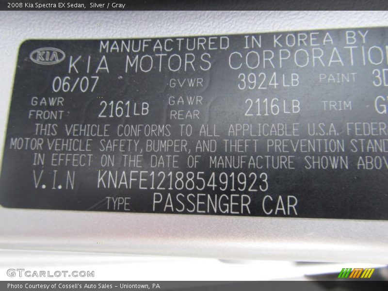 Silver / Gray 2008 Kia Spectra EX Sedan
