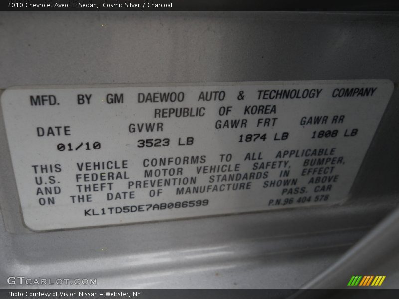 Cosmic Silver / Charcoal 2010 Chevrolet Aveo LT Sedan