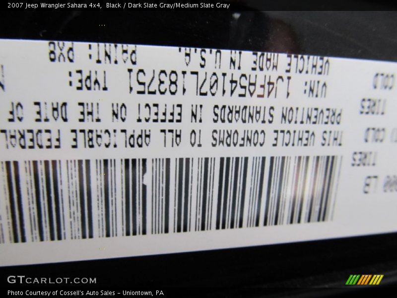 Black / Dark Slate Gray/Medium Slate Gray 2007 Jeep Wrangler Sahara 4x4