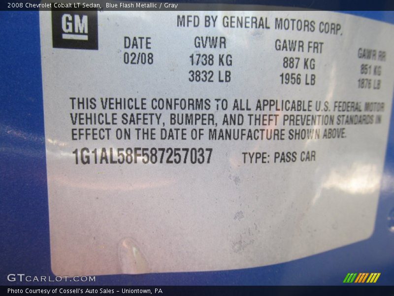 Blue Flash Metallic / Gray 2008 Chevrolet Cobalt LT Sedan