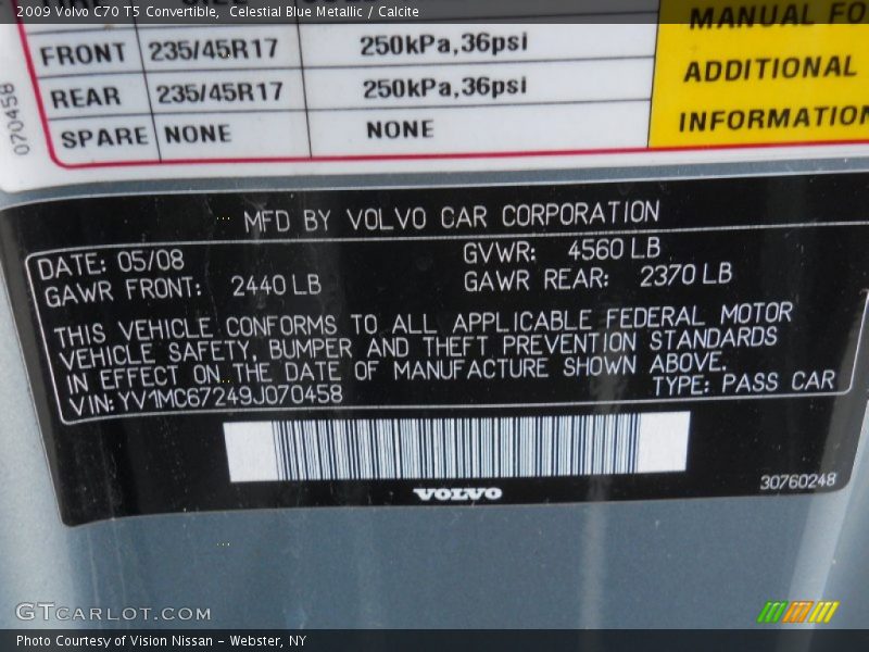 Celestial Blue Metallic / Calcite 2009 Volvo C70 T5 Convertible
