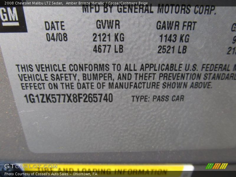 Amber Bronze Metallic / Cocoa/Cashmere Beige 2008 Chevrolet Malibu LTZ Sedan