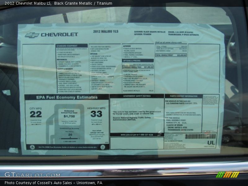 Black Granite Metallic / Titanium 2012 Chevrolet Malibu LS