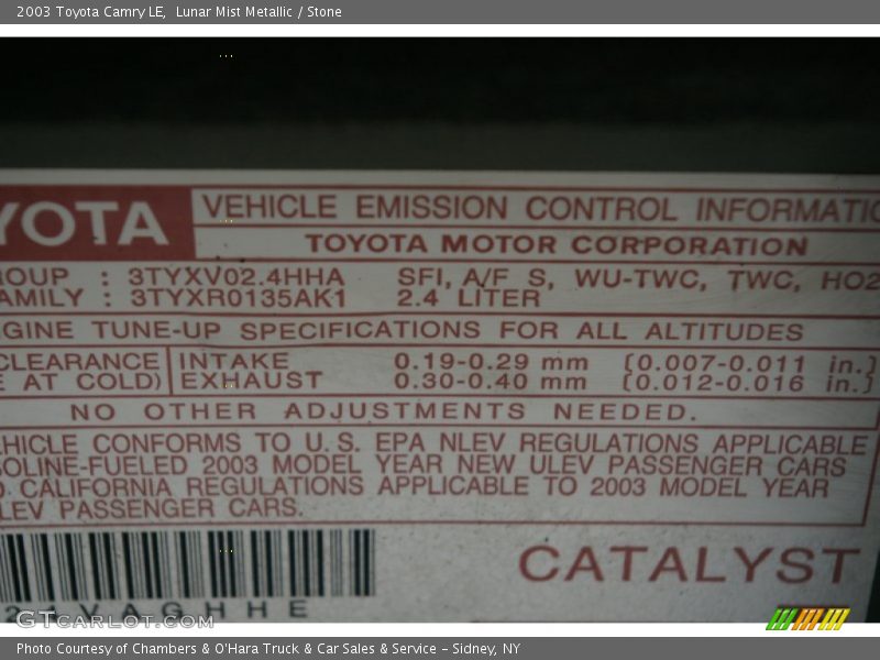 Lunar Mist Metallic / Stone 2003 Toyota Camry LE