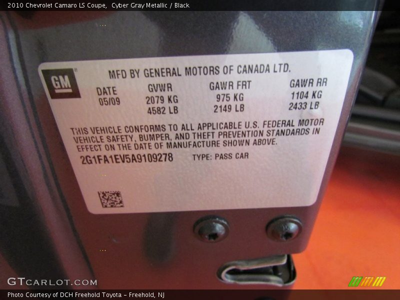 Cyber Gray Metallic / Black 2010 Chevrolet Camaro LS Coupe
