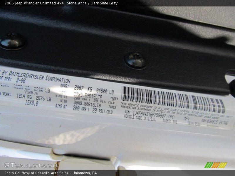 Stone White / Dark Slate Gray 2006 Jeep Wrangler Unlimited 4x4