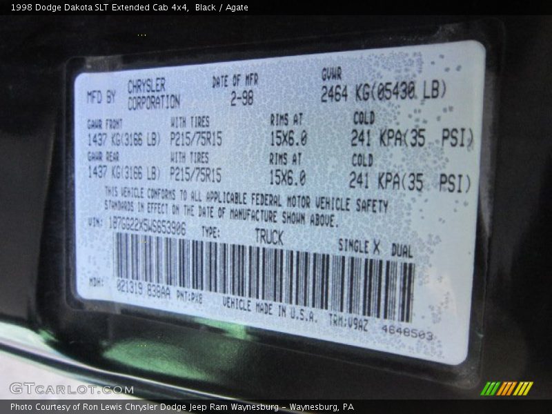 Black / Agate 1998 Dodge Dakota SLT Extended Cab 4x4