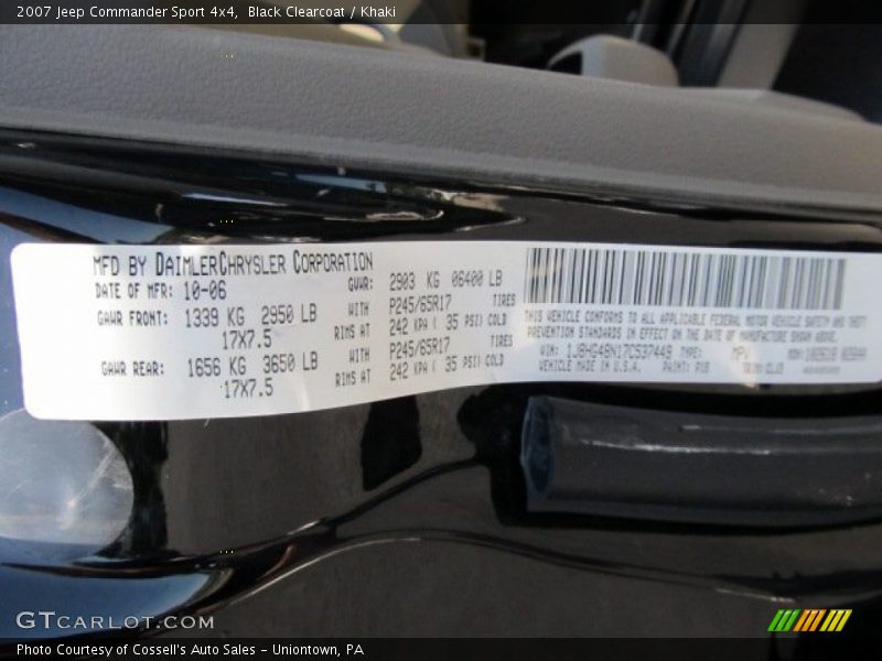 Black Clearcoat / Khaki 2007 Jeep Commander Sport 4x4