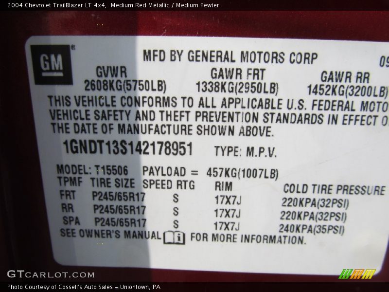 Medium Red Metallic / Medium Pewter 2004 Chevrolet TrailBlazer LT 4x4