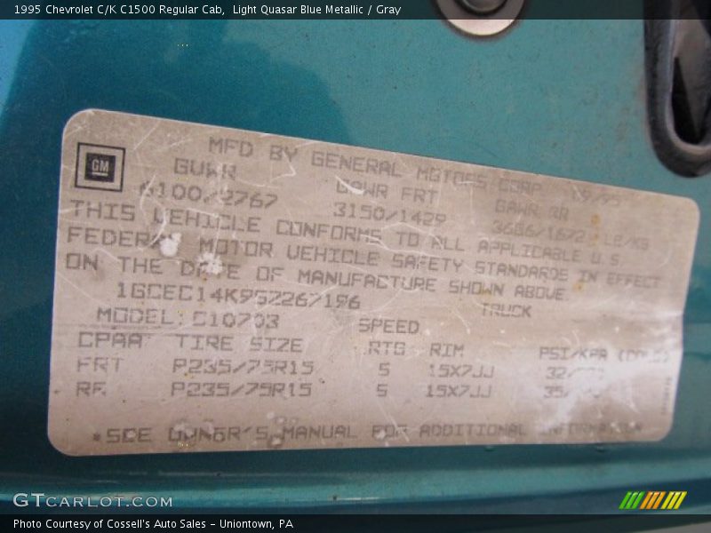 Info Tag of 1995 C/K C1500 Regular Cab