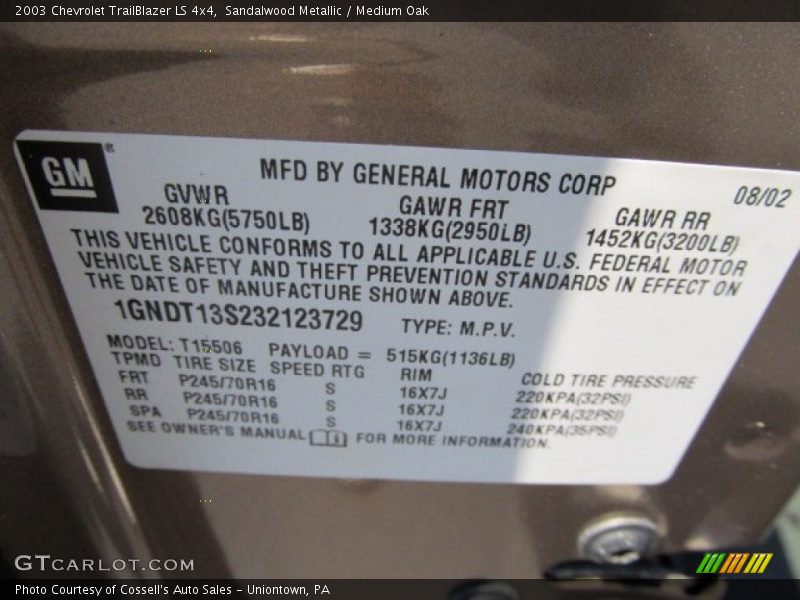 Sandalwood Metallic / Medium Oak 2003 Chevrolet TrailBlazer LS 4x4