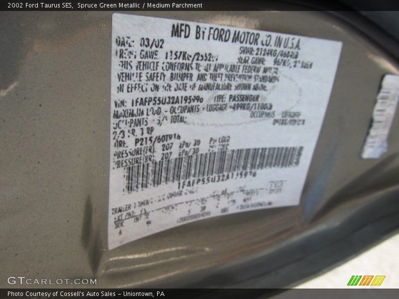 Spruce Green Metallic / Medium Parchment 2002 Ford Taurus SES
