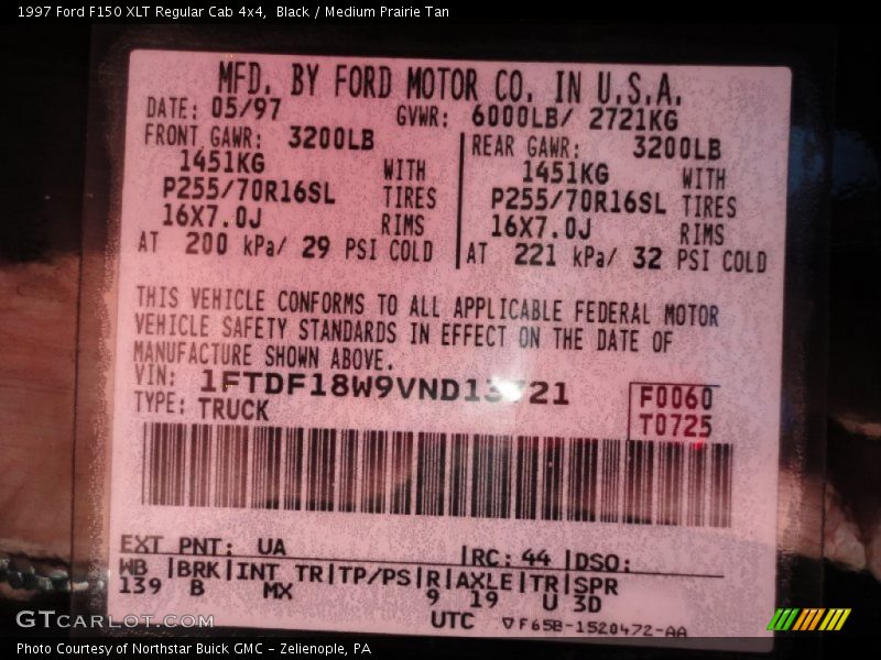 1997 F150 XLT Regular Cab 4x4 Black Color Code UA