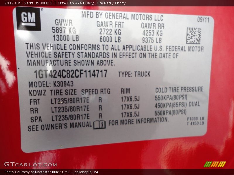 Fire Red / Ebony 2012 GMC Sierra 3500HD SLT Crew Cab 4x4 Dually