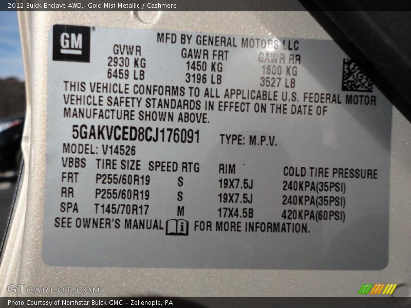 Gold Mist Metallic / Cashmere 2012 Buick Enclave AWD