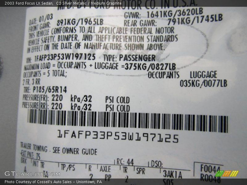 CD Silver Metallic / Medium Graphite 2003 Ford Focus LX Sedan