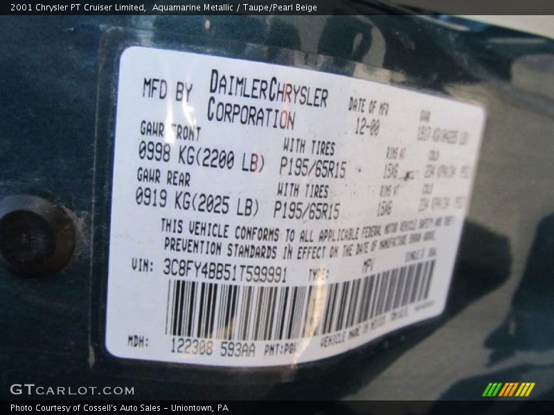 Aquamarine Metallic / Taupe/Pearl Beige 2001 Chrysler PT Cruiser Limited
