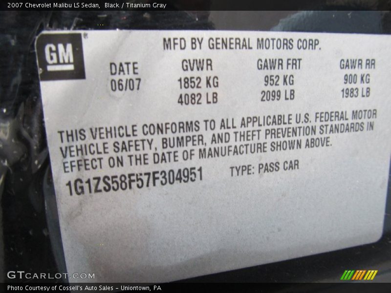 Black / Titanium Gray 2007 Chevrolet Malibu LS Sedan