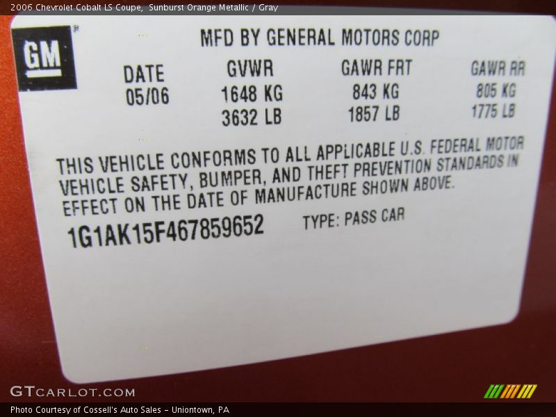 Sunburst Orange Metallic / Gray 2006 Chevrolet Cobalt LS Coupe
