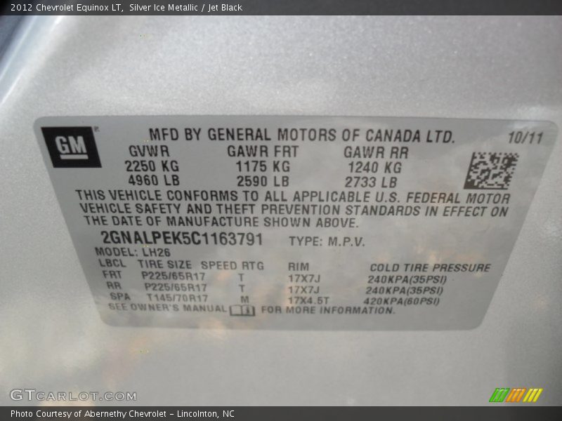 Silver Ice Metallic / Jet Black 2012 Chevrolet Equinox LT