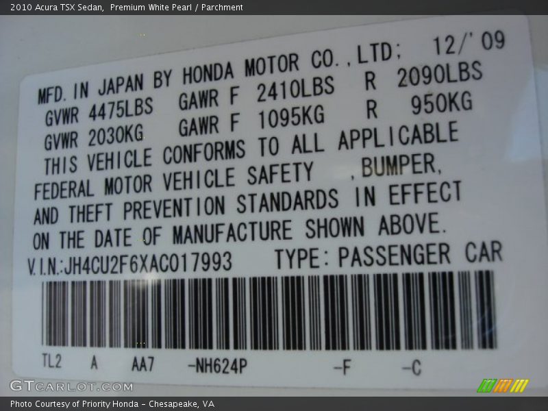 Premium White Pearl / Parchment 2010 Acura TSX Sedan