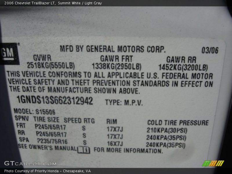 Summit White / Light Gray 2006 Chevrolet TrailBlazer LT
