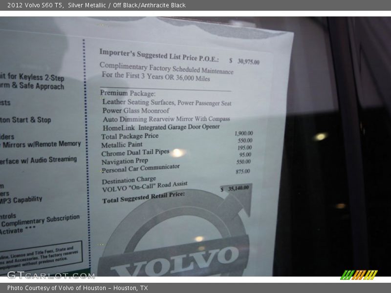 Silver Metallic / Off Black/Anthracite Black 2012 Volvo S60 T5