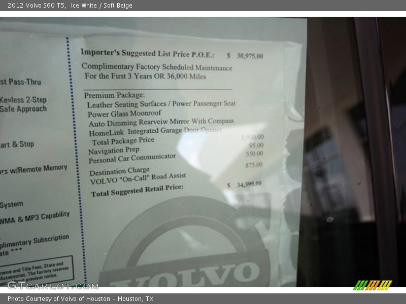 Ice White / Soft Beige 2012 Volvo S60 T5