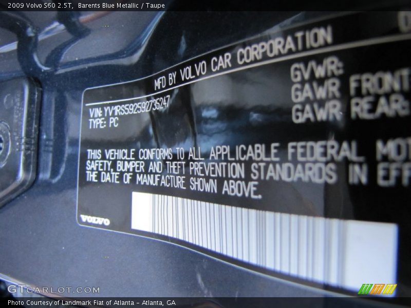 Barents Blue Metallic / Taupe 2009 Volvo S60 2.5T