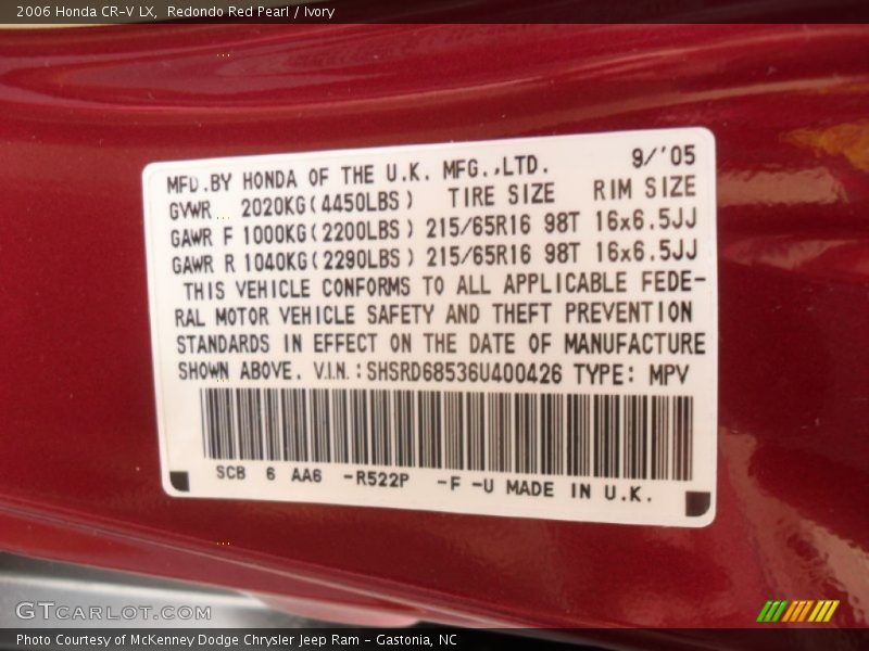 Redondo Red Pearl / Ivory 2006 Honda CR-V LX