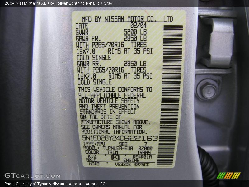 Silver Lightning Metallic / Gray 2004 Nissan Xterra XE 4x4