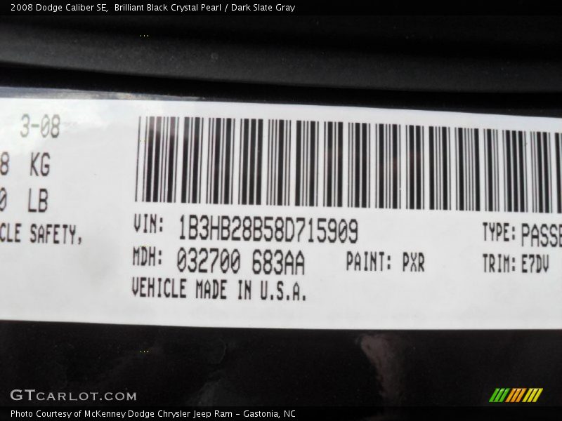 Brilliant Black Crystal Pearl / Dark Slate Gray 2008 Dodge Caliber SE