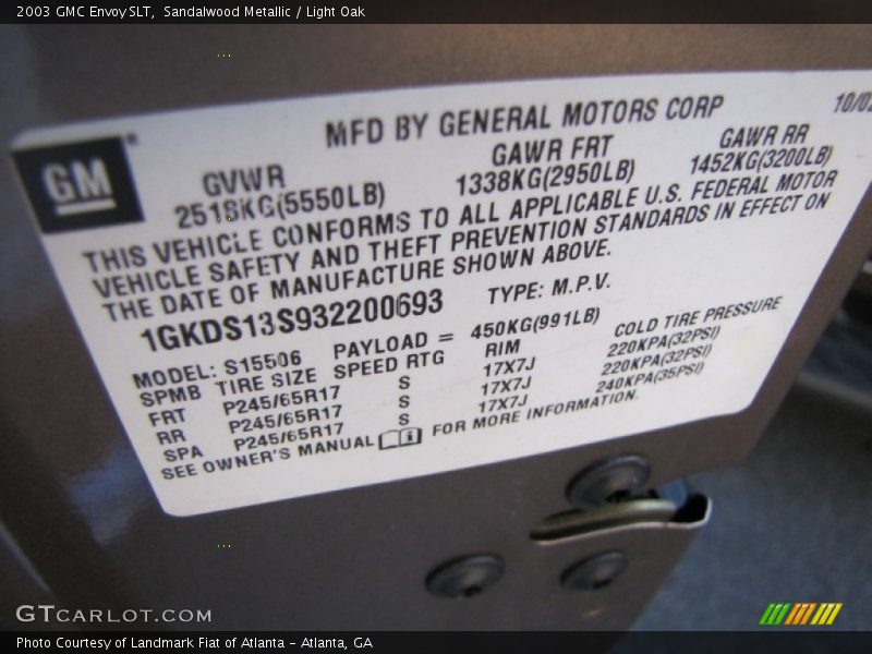 Info Tag of 2003 Envoy SLT