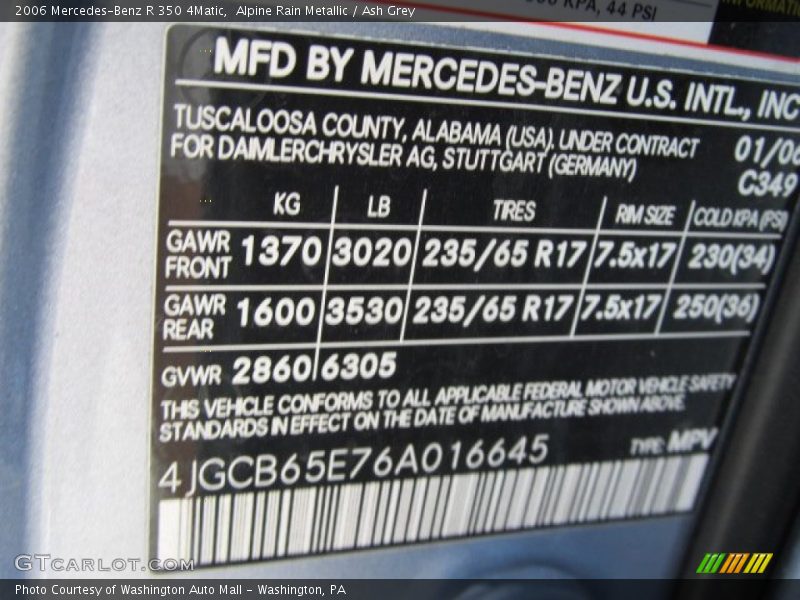 Alpine Rain Metallic / Ash Grey 2006 Mercedes-Benz R 350 4Matic