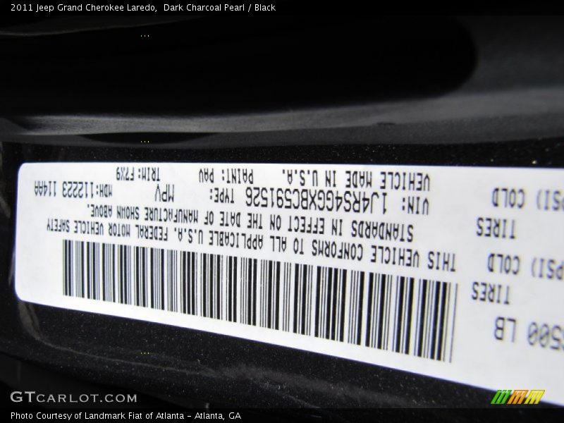 Dark Charcoal Pearl / Black 2011 Jeep Grand Cherokee Laredo