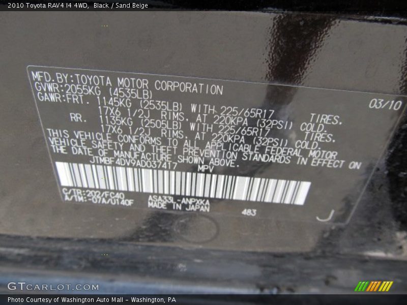 Black / Sand Beige 2010 Toyota RAV4 I4 4WD