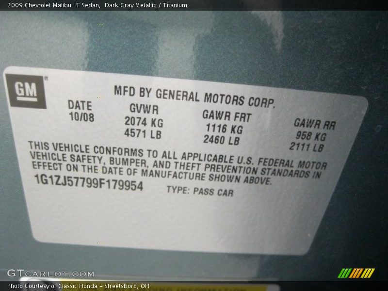 Dark Gray Metallic / Titanium 2009 Chevrolet Malibu LT Sedan